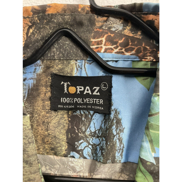 Vtg 70s Club Dagger Collar Disco Mens LG Silky Polyester Wild Animal Photo Pics - Picture 3 of 8